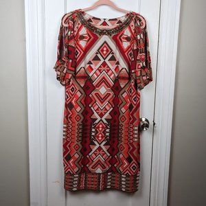 Chico's | Aztec Southwest Beaded Short Sleeve Cold Shoulder Dress Size 3 (XL)